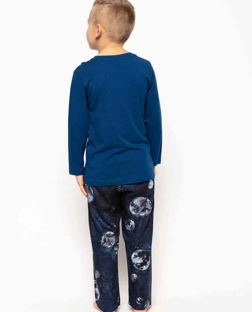 Apollo Blue Jersey T-Shirt And Moon Print Pyjama Set^Cyberjammies Store