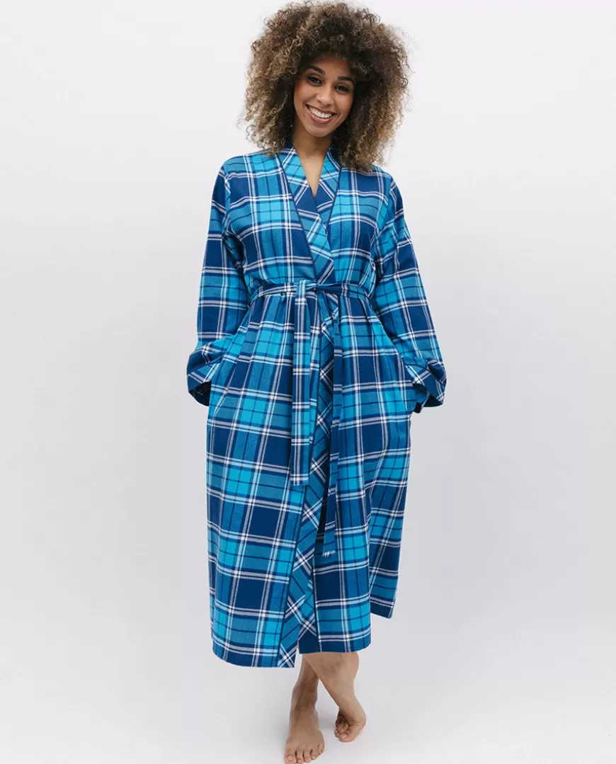 Brushed Blue Check Long Dressing Gown^Cyberjammies Store