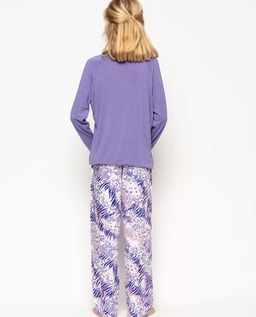 Camila Lilac Jersey Top And Animal Print Pyjama Set^Cyberjammies Online