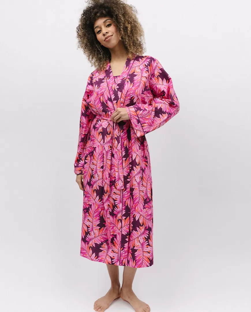 Carina Palm Leaf Print Long Dressing Gown^Cyberjammies Clearance