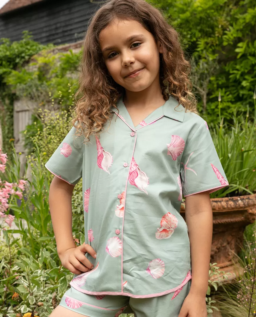 Coral Girls Shell Print Shorty Set^Cyberjammies Cheap
