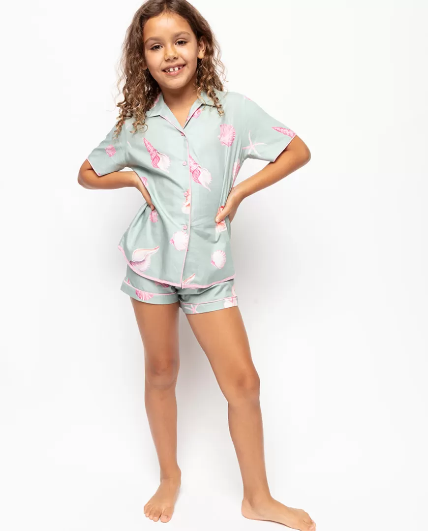 Coral Girls Shell Print Shorty Set^Cyberjammies Cheap