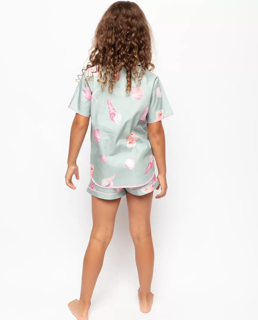Coral Girls Shell Print Shorty Set^Cyberjammies Cheap
