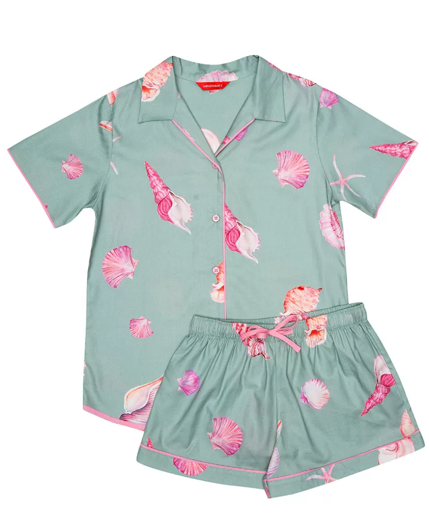 Coral Girls Shell Print Shorty Set^Cyberjammies Cheap