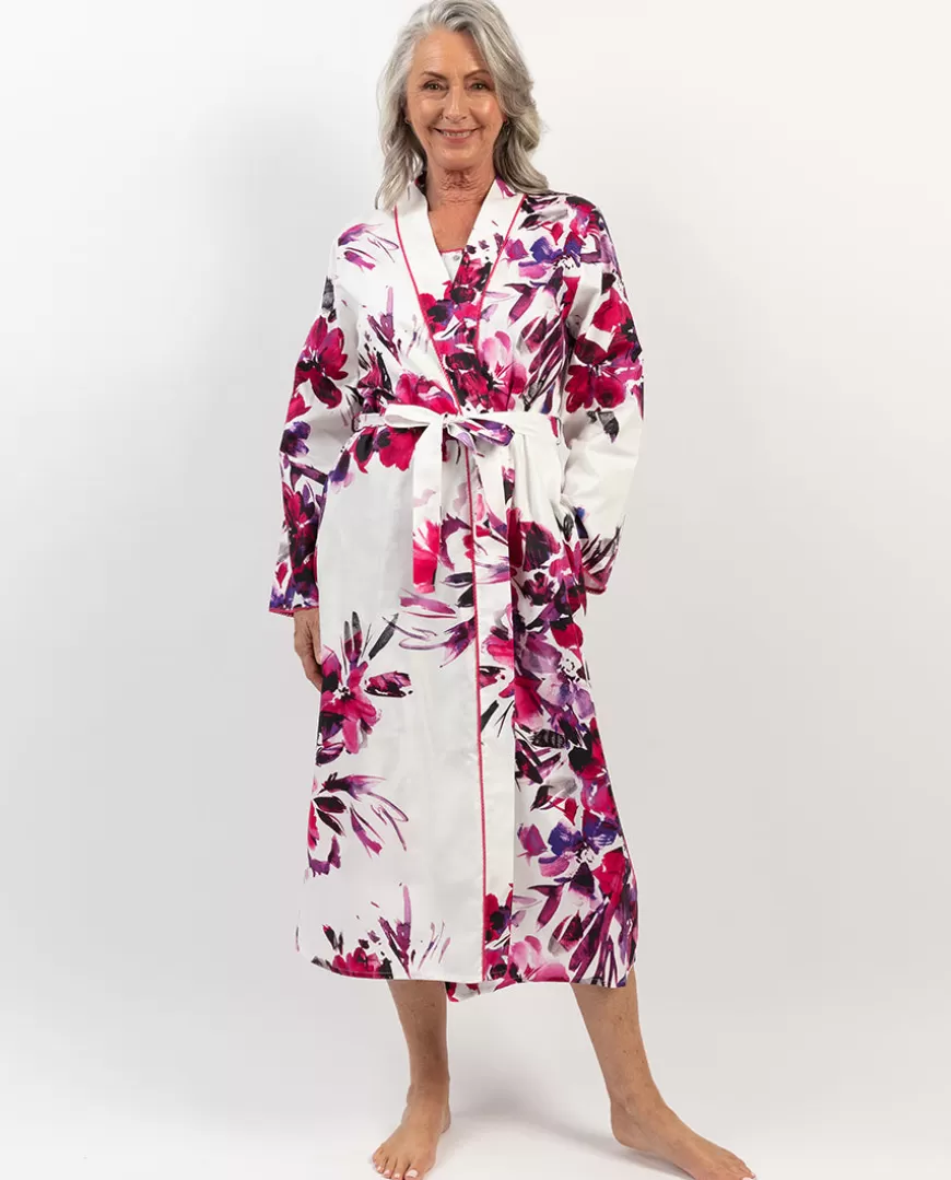 Delilah Lace Trim Floral Print Long Dressing Gown^Cyberjammies Shop