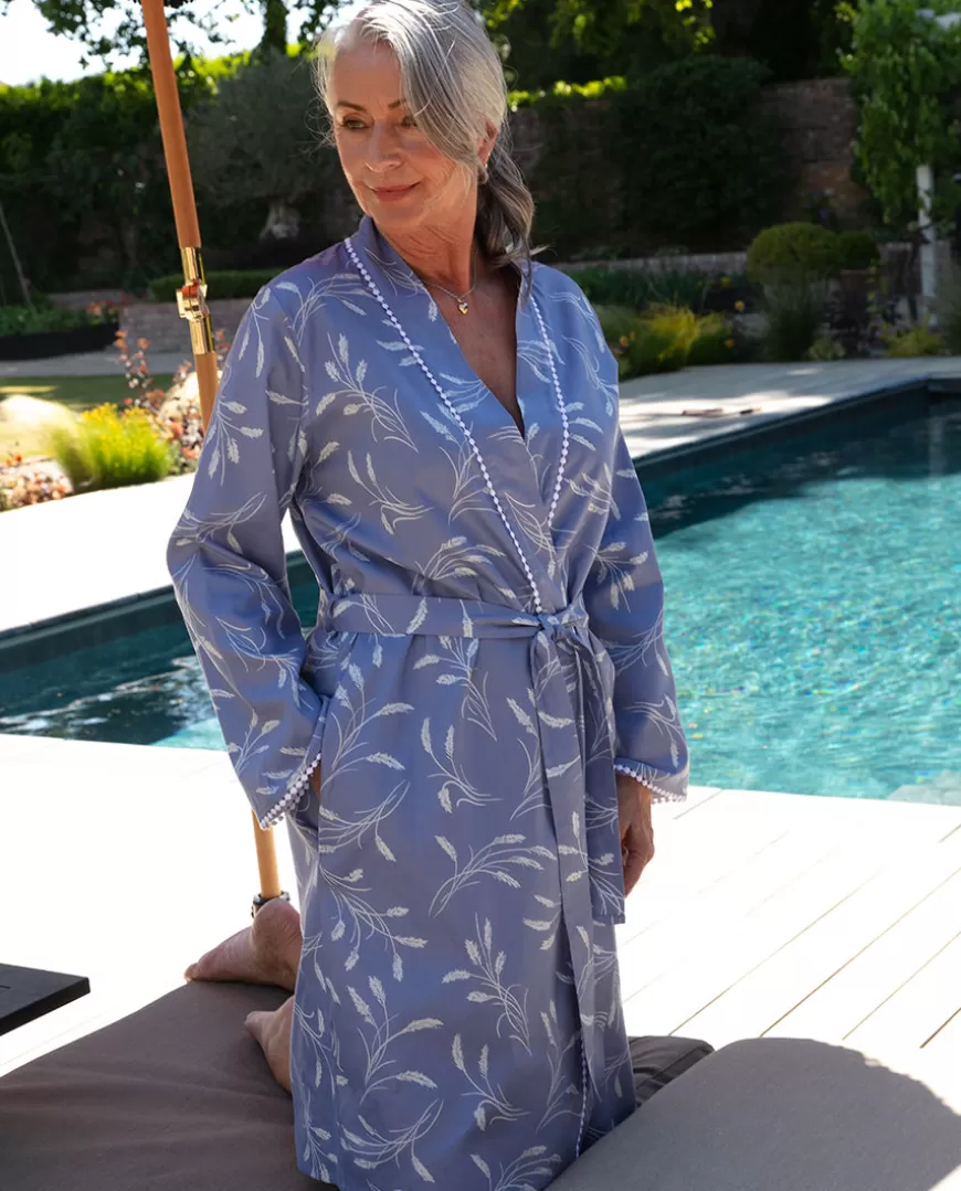 Delilah Lace Trim Wheatsheaf Print Short Dressing Gown^Cyberjammies New
