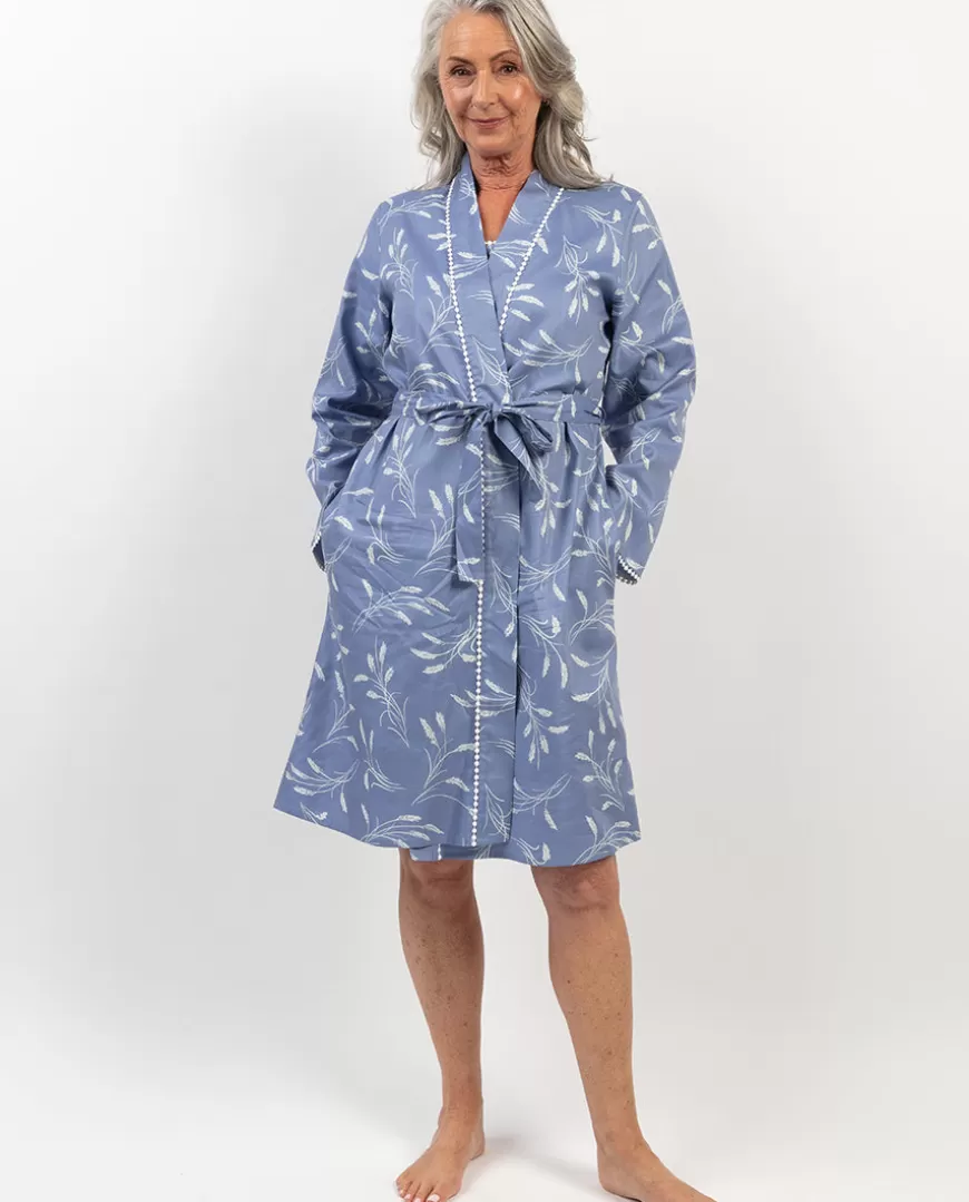 Delilah Lace Trim Wheatsheaf Print Short Dressing Gown^Cyberjammies New