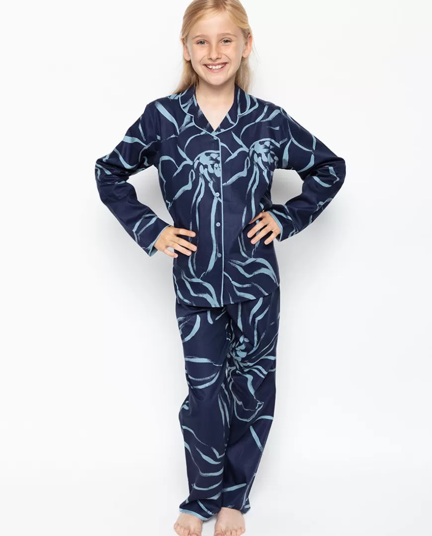 Emma Navy Floral Print Pyjama Set^Cyberjammies Clearance