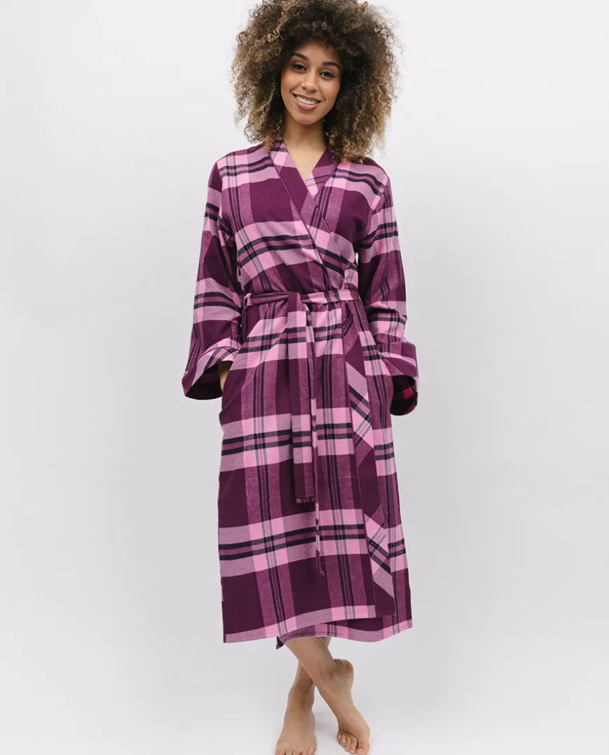 Eve Super Cosy Check Long Dressing Gown^Cyberjammies Store