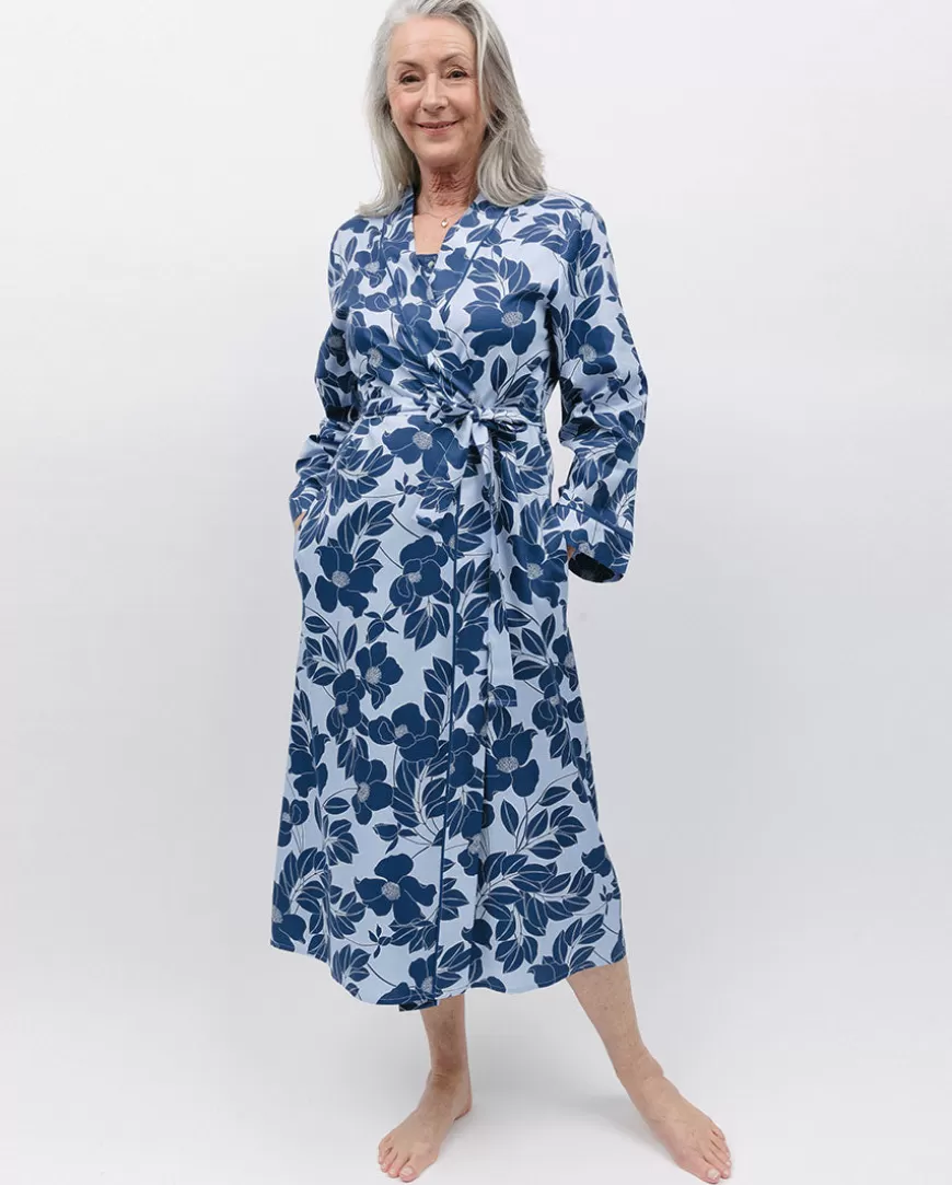 Evette Blue Floral Print Long Dressing Gown^Cyberjammies Store