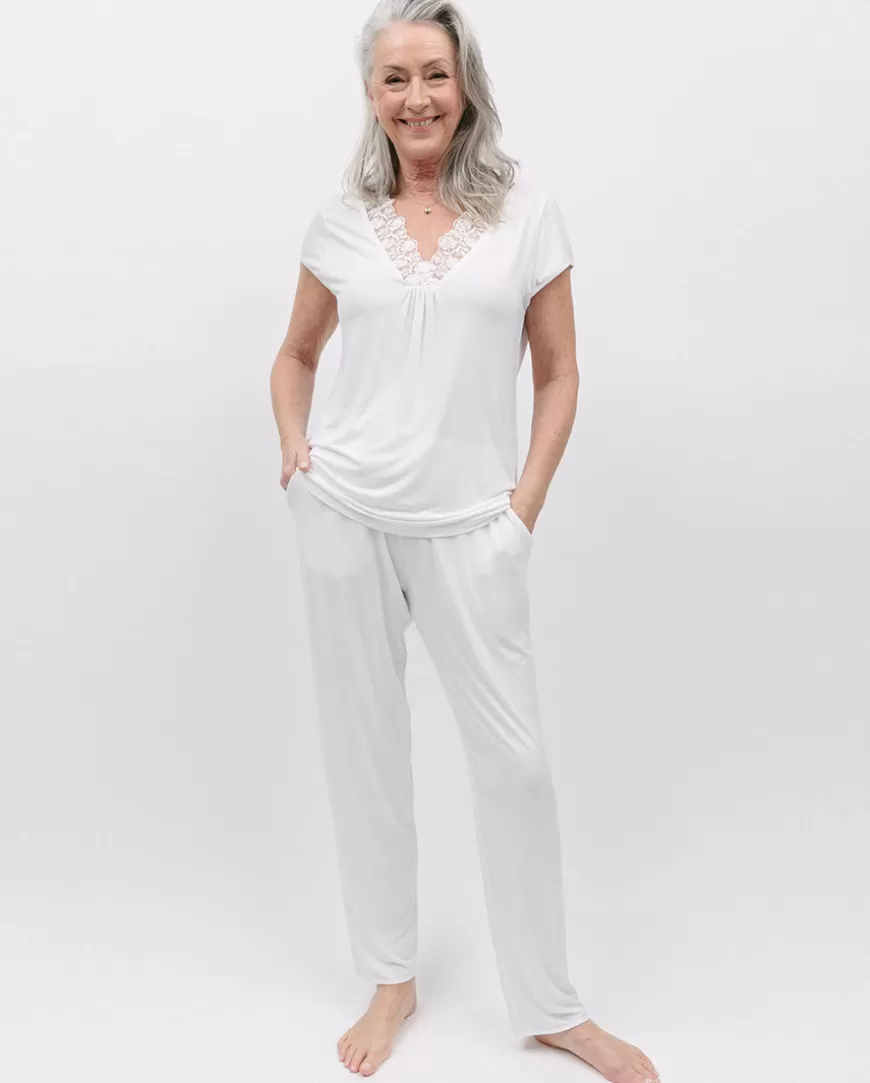 Evette Lace Detail White Jersey Pyjama Set^Cyberjammies Cheap