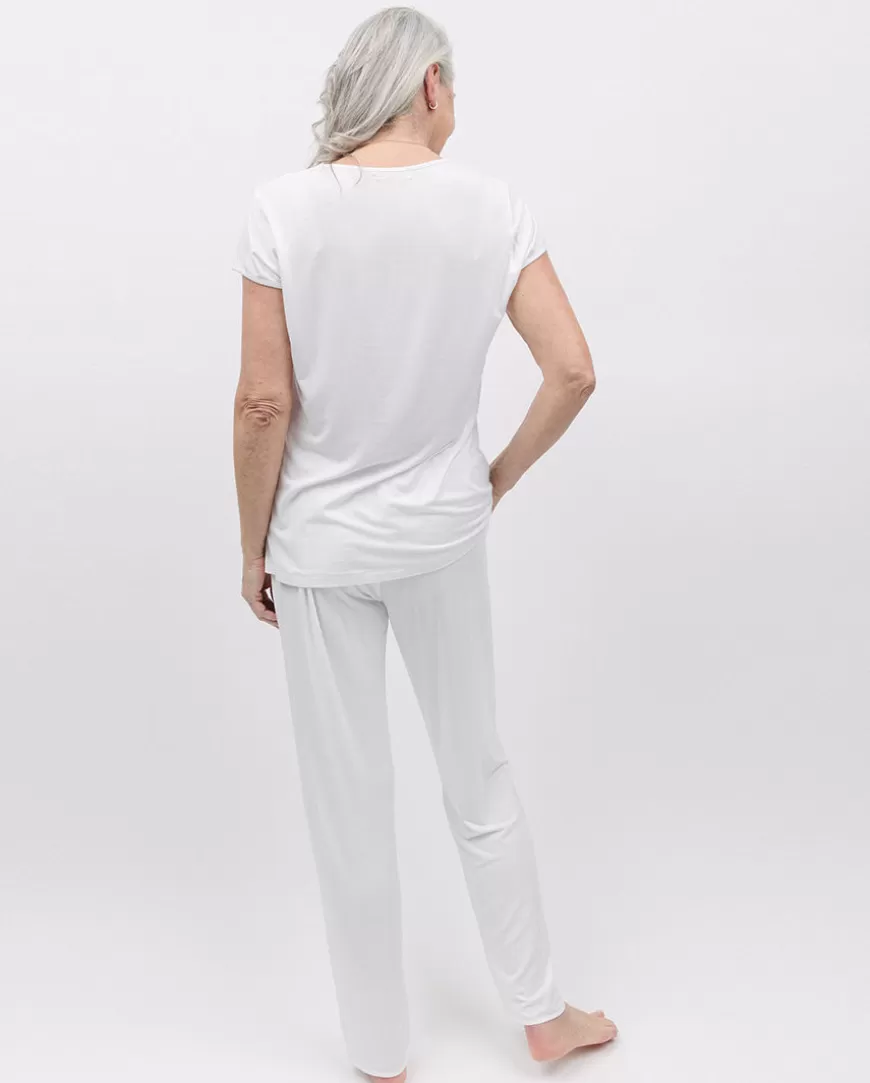 Evette Lace Detail White Jersey Pyjama Set^Cyberjammies Cheap