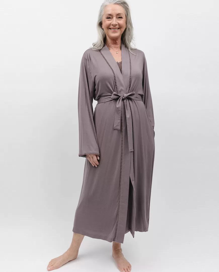 Evette Lace Trim Jersey Long Dressing Gown^Cyberjammies Discount