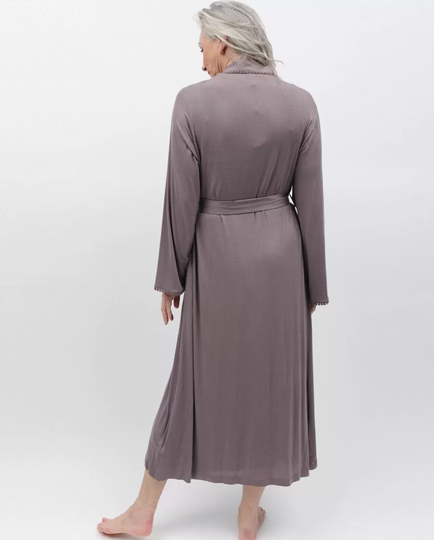 Evette Lace Trim Jersey Long Dressing Gown^Cyberjammies Discount