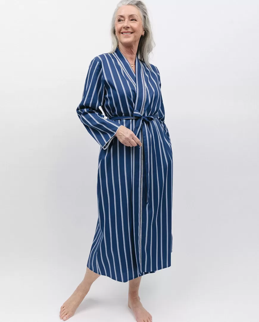 Evette Lace Trim Printed Stripe Long Dressing Gown^Cyberjammies Best