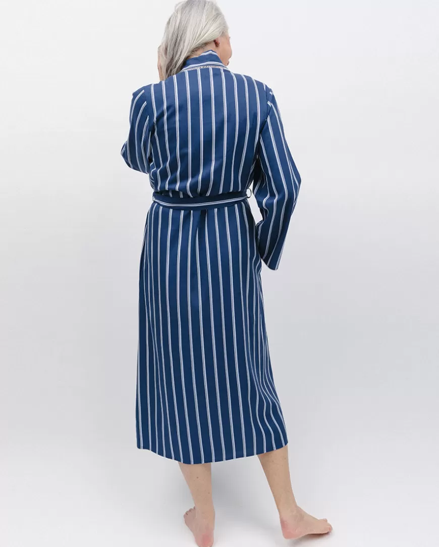 Evette Lace Trim Printed Stripe Long Dressing Gown^Cyberjammies Best