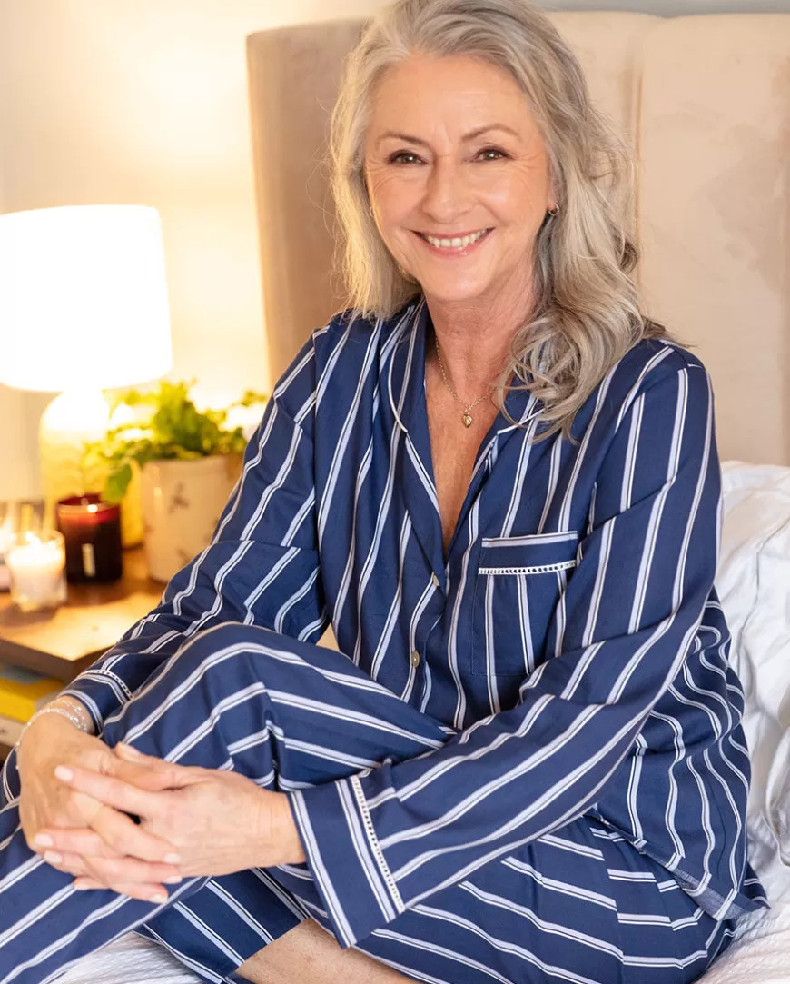 Evette Lace Trim Printed Stripe Pyjama Set^Cyberjammies Clearance