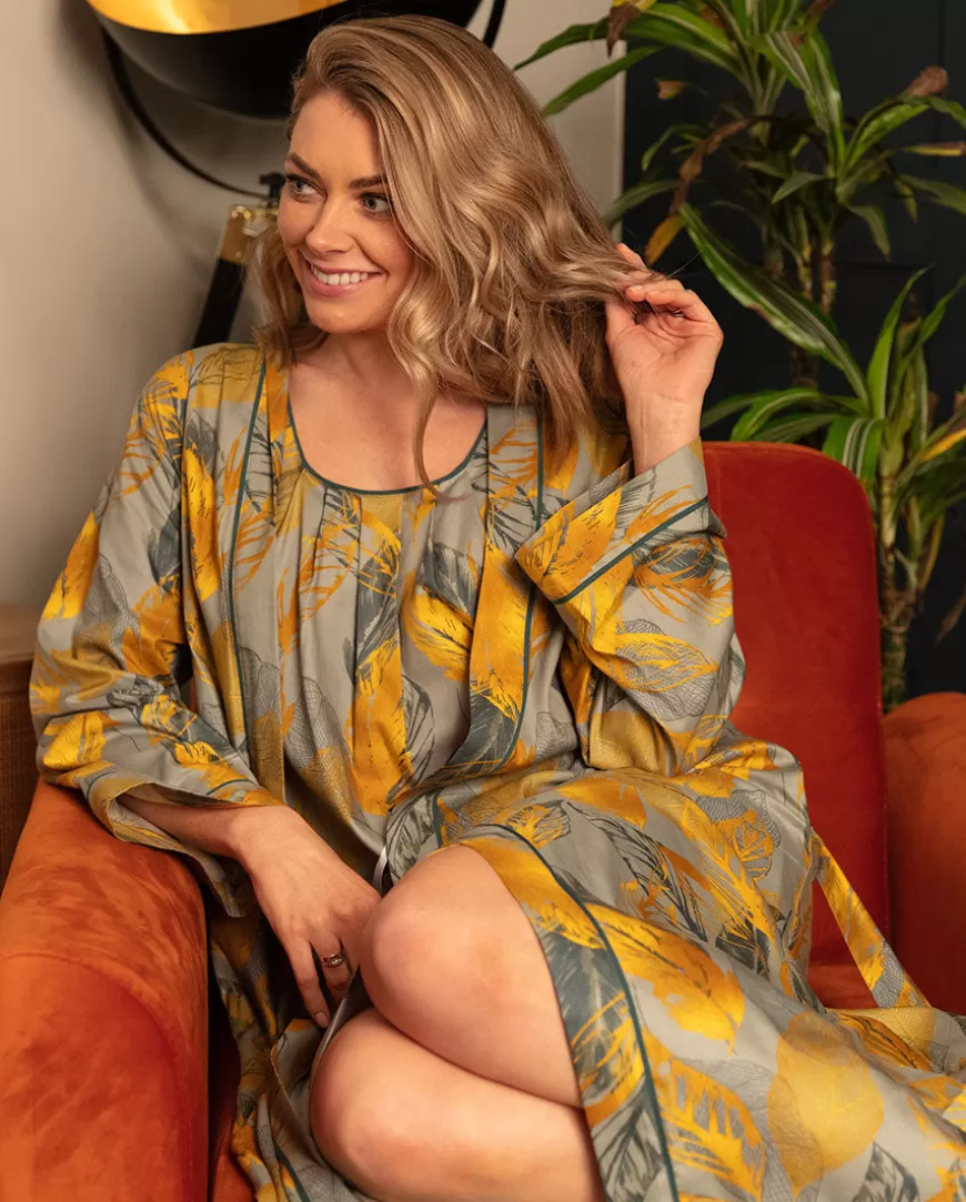 Hannah Leaf Print Long Dressing Gown^Cyberjammies Cheap