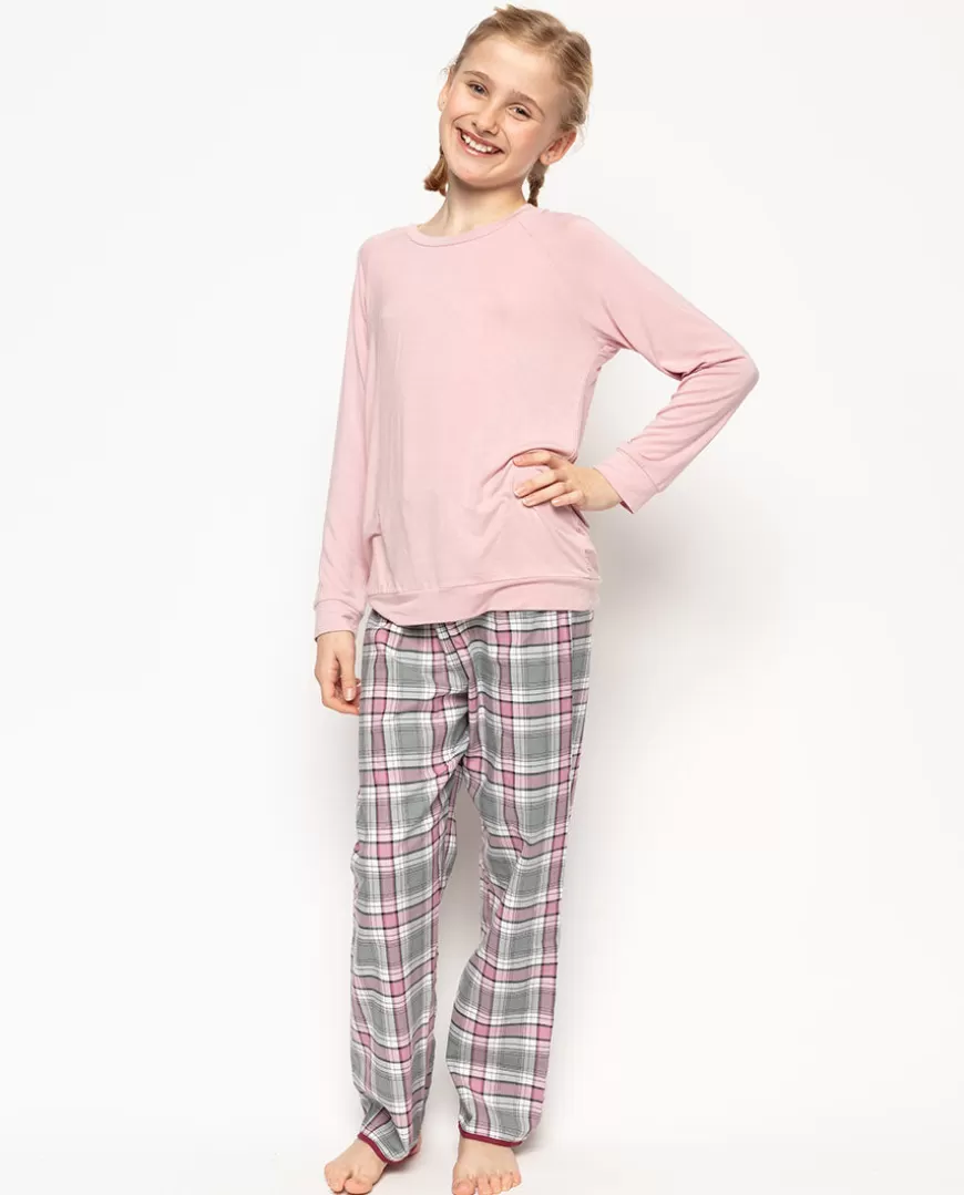 Jessica Pink Jersey Top And Check Pyjama Set^Cyberjammies Clearance