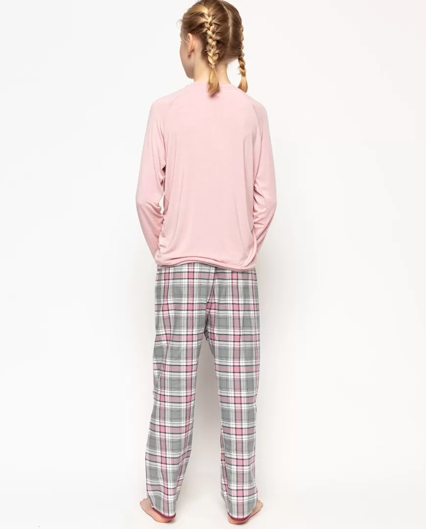 Jessica Pink Jersey Top And Check Pyjama Set^Cyberjammies Clearance