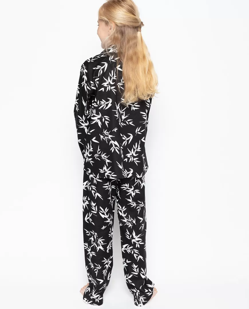 Katie Black Bamboo Leaf Print Pyjama Set^Cyberjammies Store