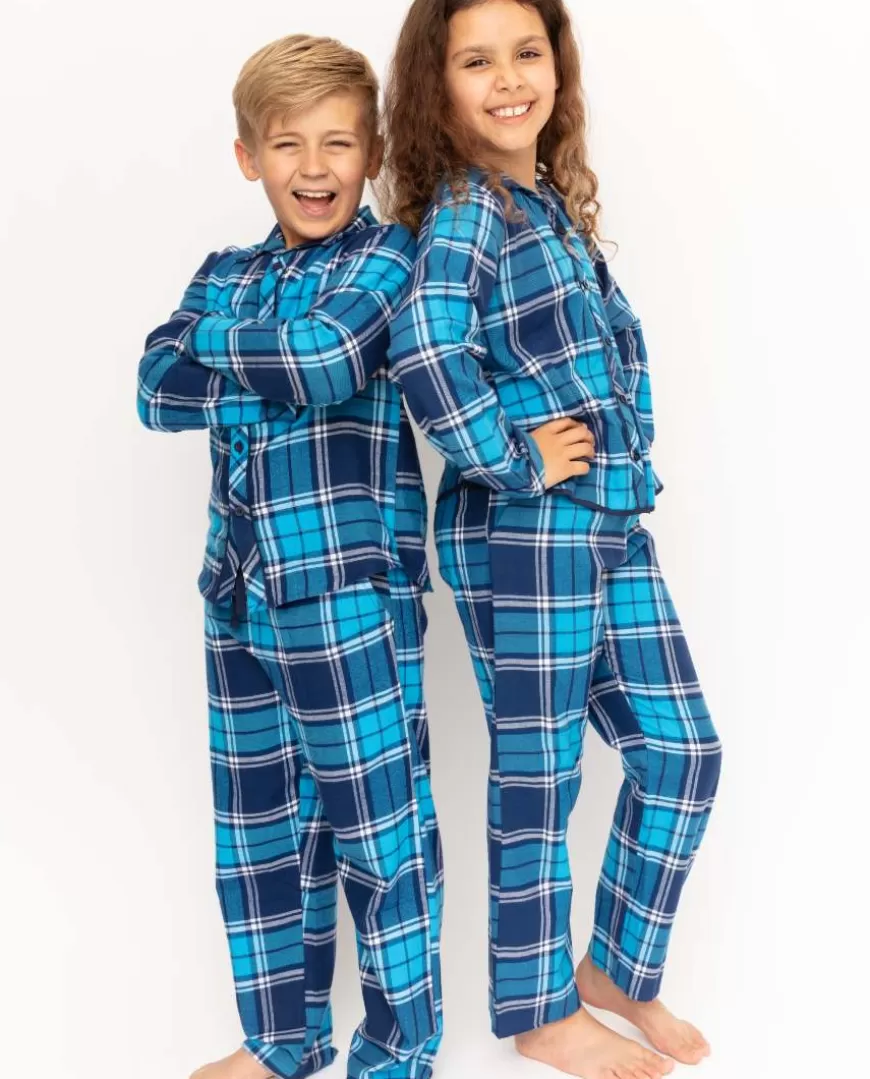 Kids Unisex Brushed Blue Check Pyjama Set^Cyberjammies Clearance