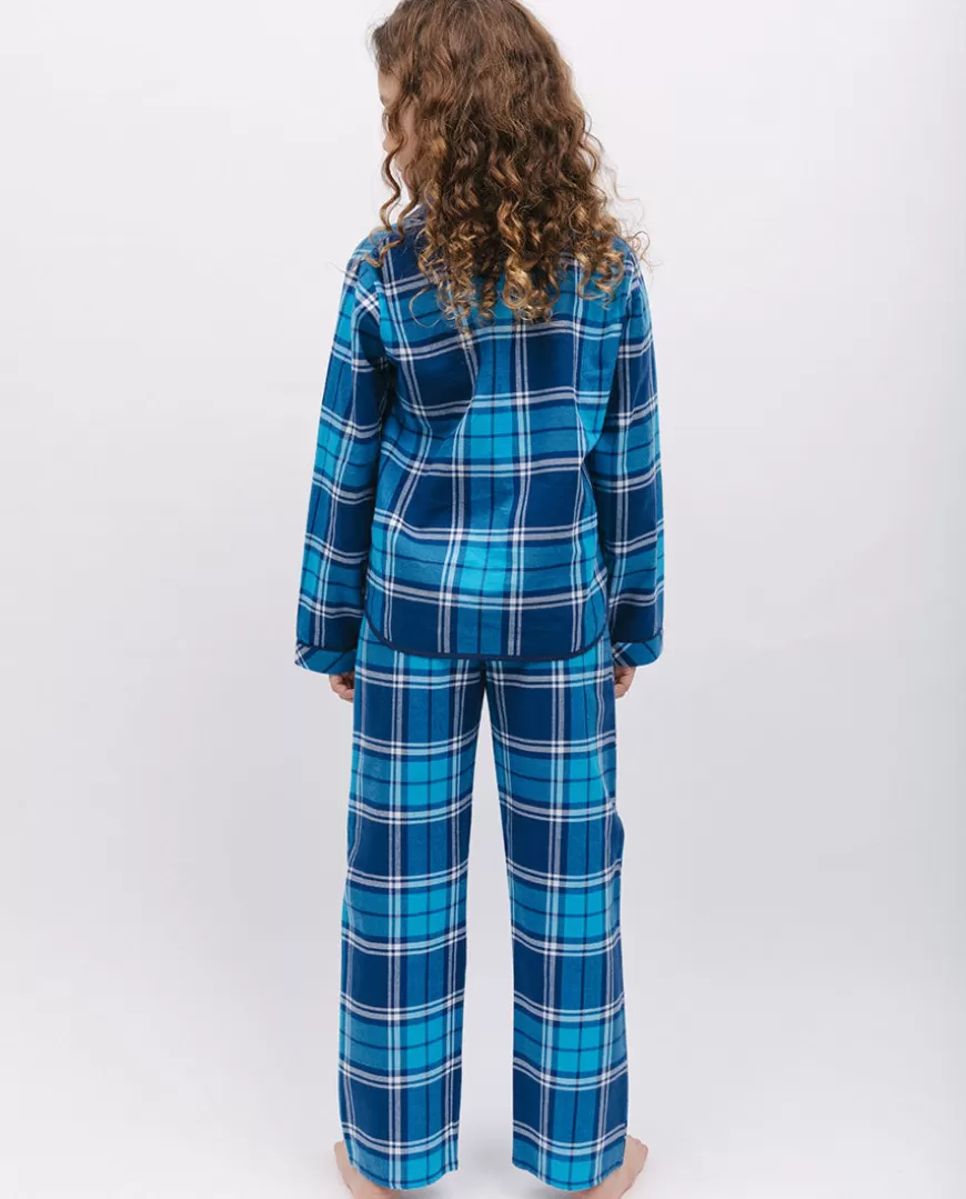 Kids Unisex Brushed Blue Check Pyjama Set^Cyberjammies Clearance