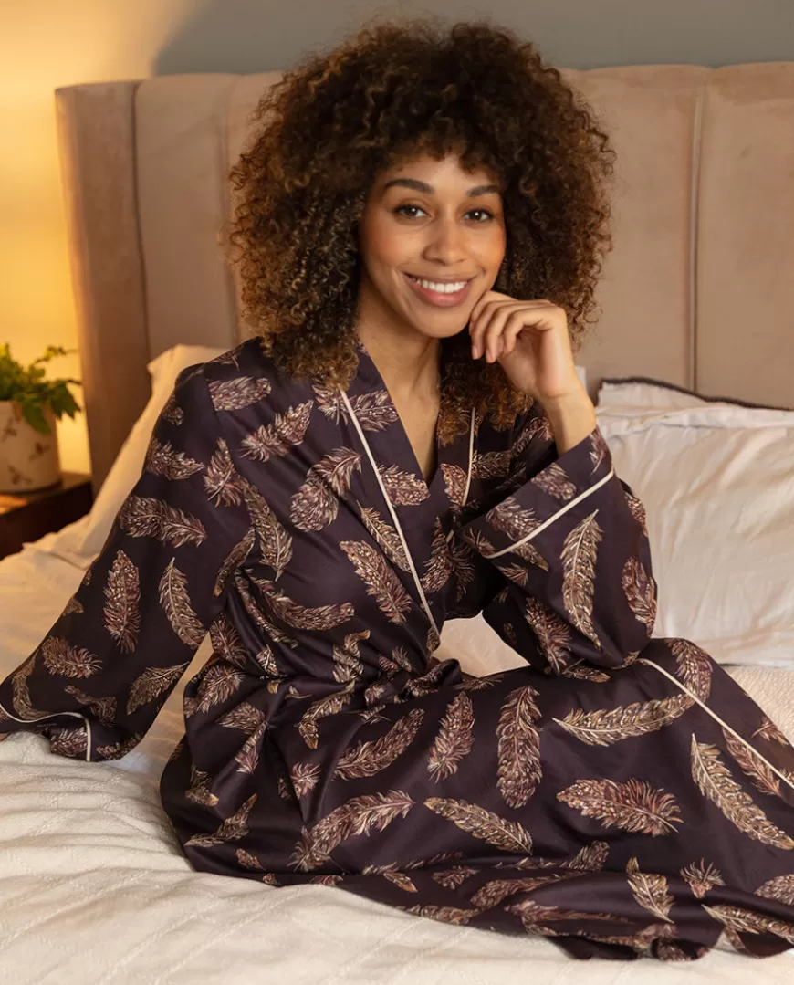 Lana Feather Print Long Dressing Gown^Cyberjammies Fashion