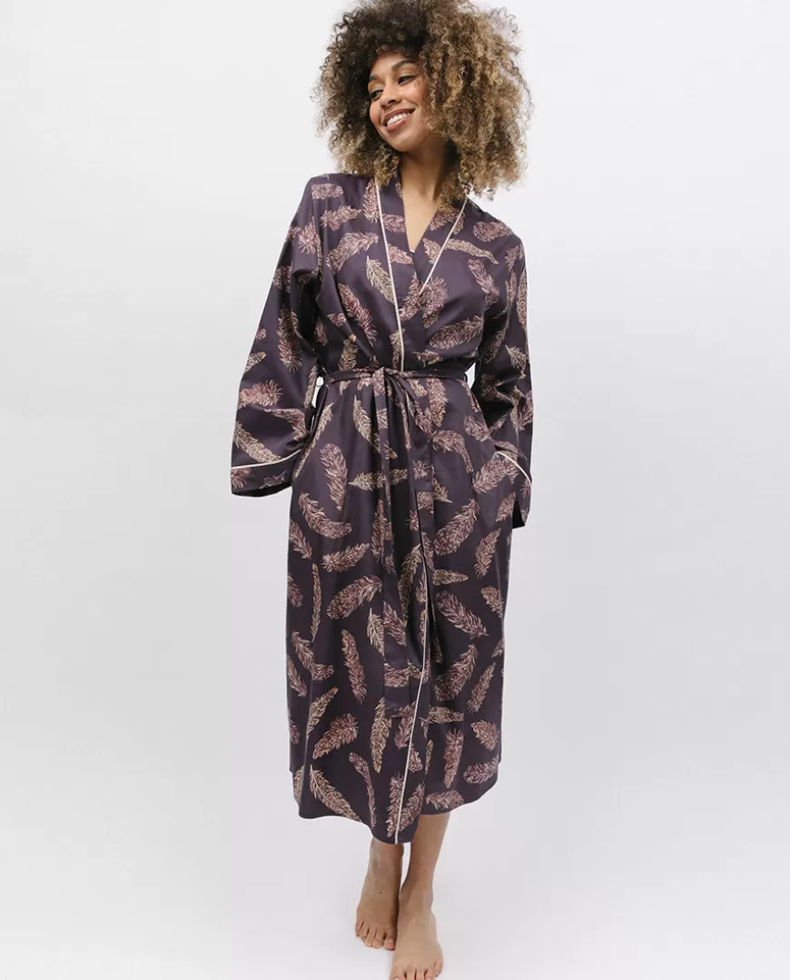 Lana Feather Print Long Dressing Gown^Cyberjammies Fashion