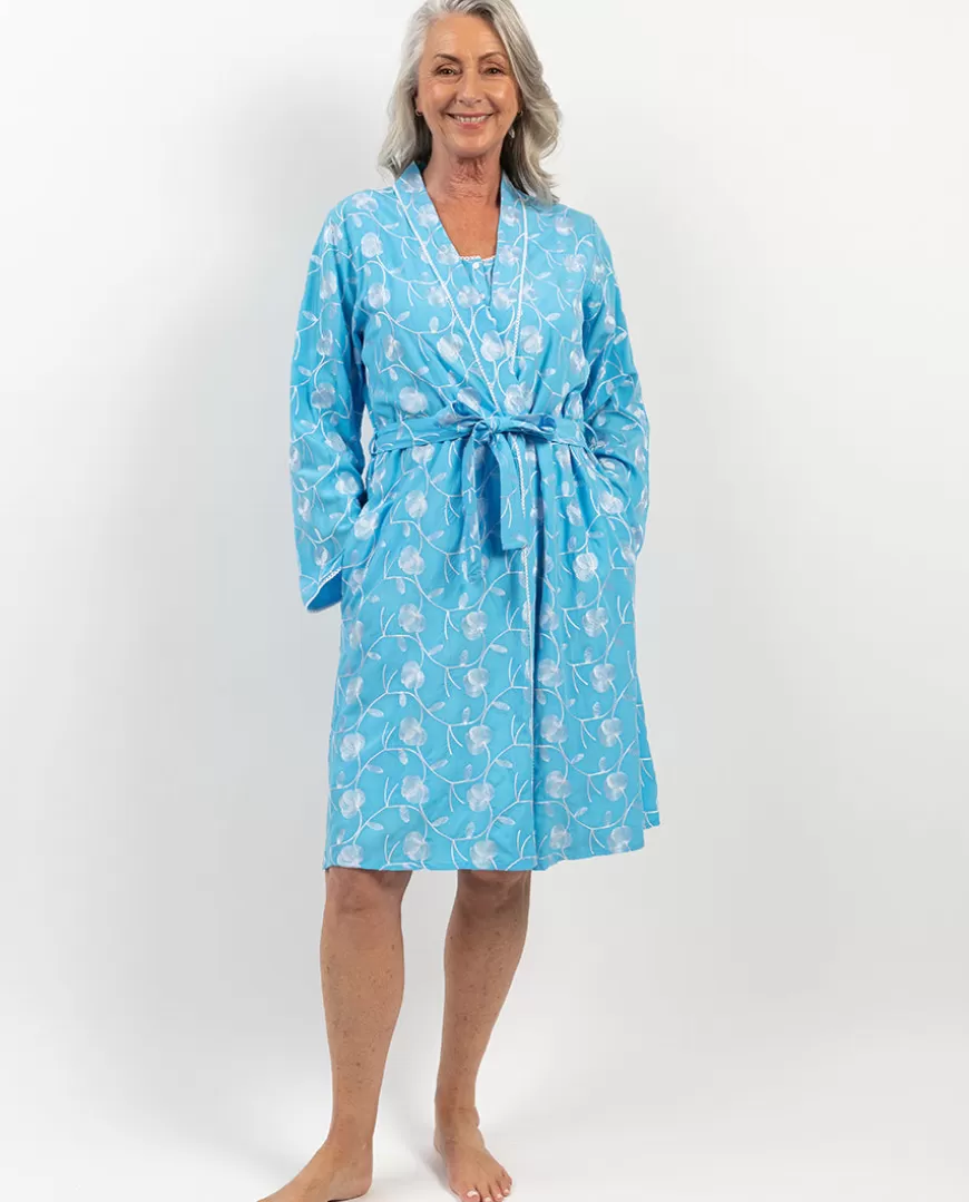 Leona Lace Trim Embroidered Short Dressing Gown^Cyberjammies Cheap