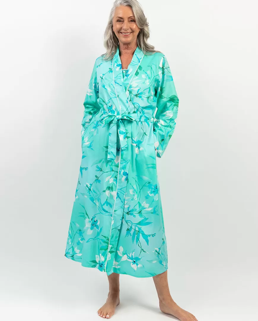 Leona Lace Trim Floral Print Long Dressing Gown^Cyberjammies Shop
