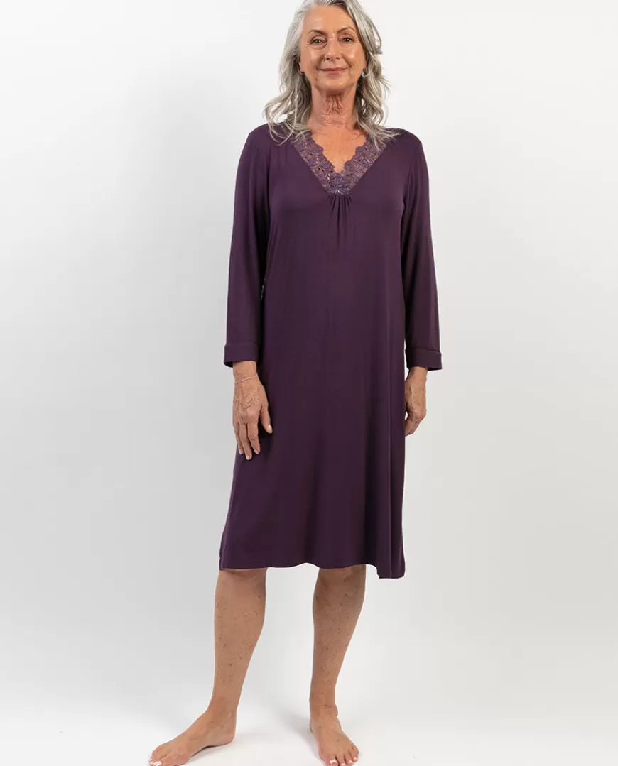 Maeve Lace Detail Purple Jersey Short Nightdress^Cyberjammies Discount
