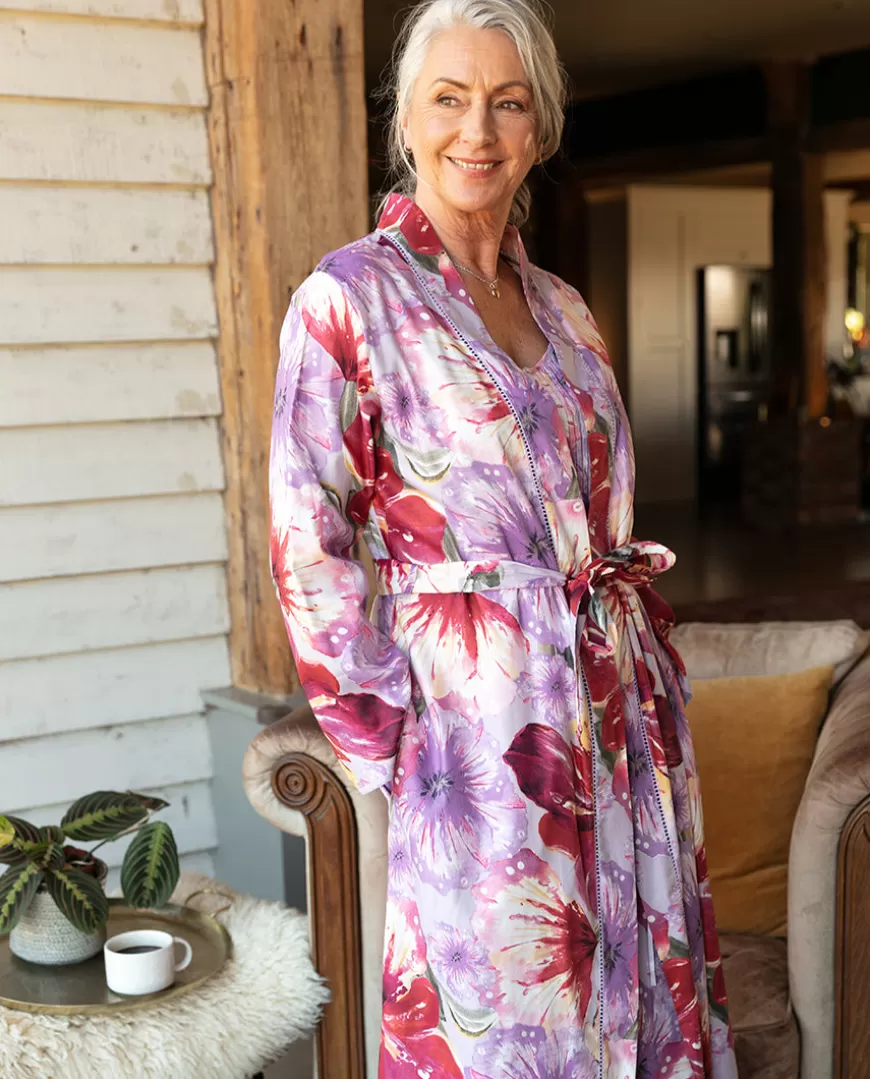 Maeve Lace Trim Floral Print Long Dressing Gown^Cyberjammies Clearance