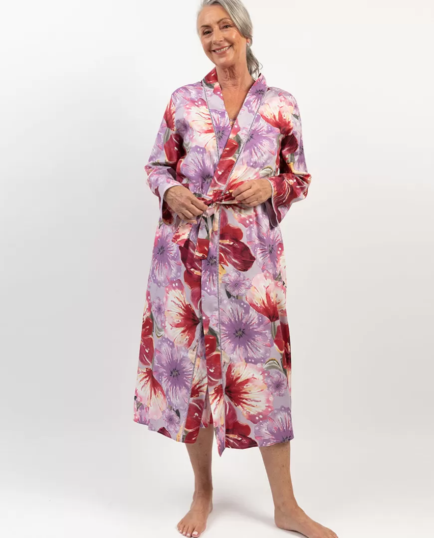 Maeve Lace Trim Floral Print Long Dressing Gown^Cyberjammies Clearance