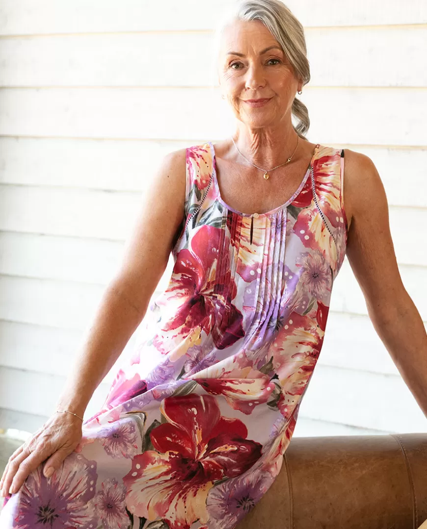 Maeve Lace Trim Floral Print Long Nightdress^Cyberjammies Online