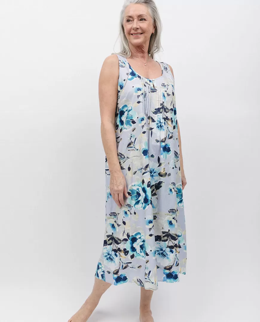 Maeve Lace Trim Grey Floral Print Long Nightdress^Cyberjammies Flash Sale