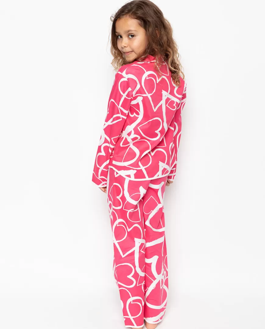Mallory Pink Heart Print Pyjama Set^Cyberjammies Fashion