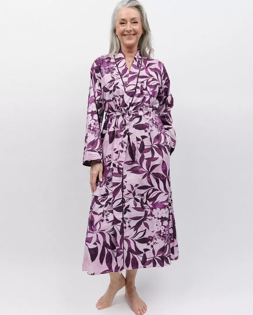 Mary Lace Trim Floral Print Long Dressing Gown^Cyberjammies Best