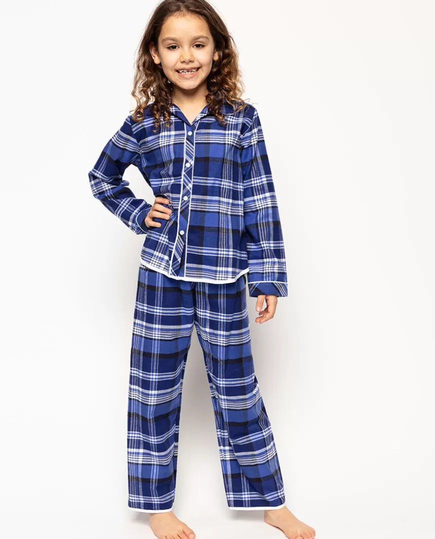 Riley Girls Navy Brushed Check Pyjama Set^Cyberjammies Shop