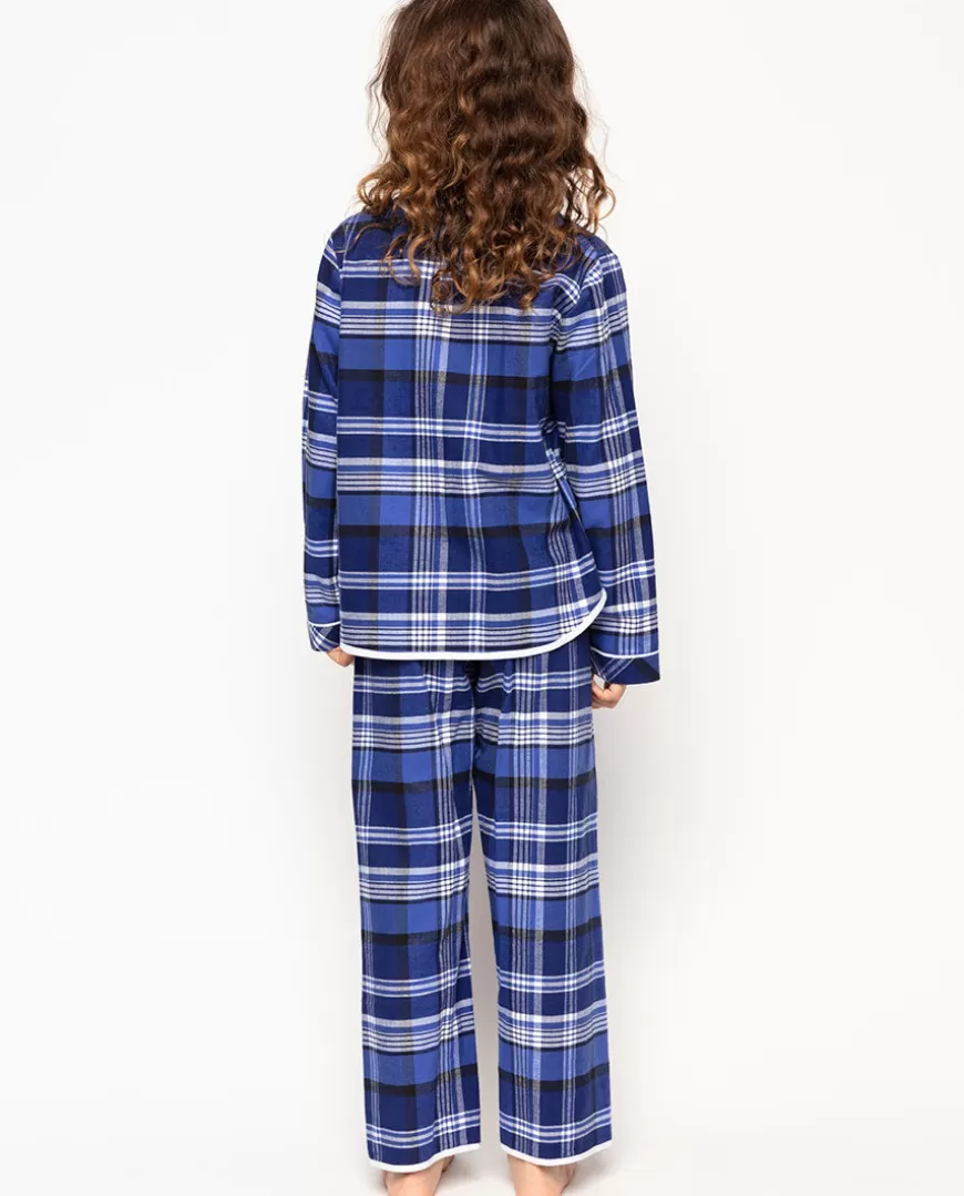 Riley Girls Navy Brushed Check Pyjama Set^Cyberjammies Shop