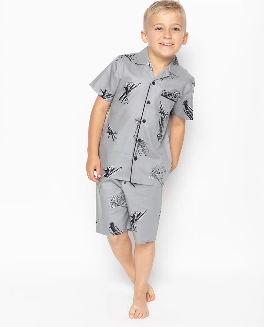 Samuel Grey Aeroplane Print Shorty Set^Cyberjammies Sale
