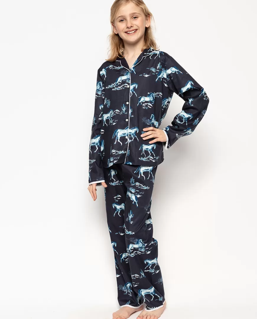 Verity Navy Horse Print Pyjama Set^Cyberjammies New