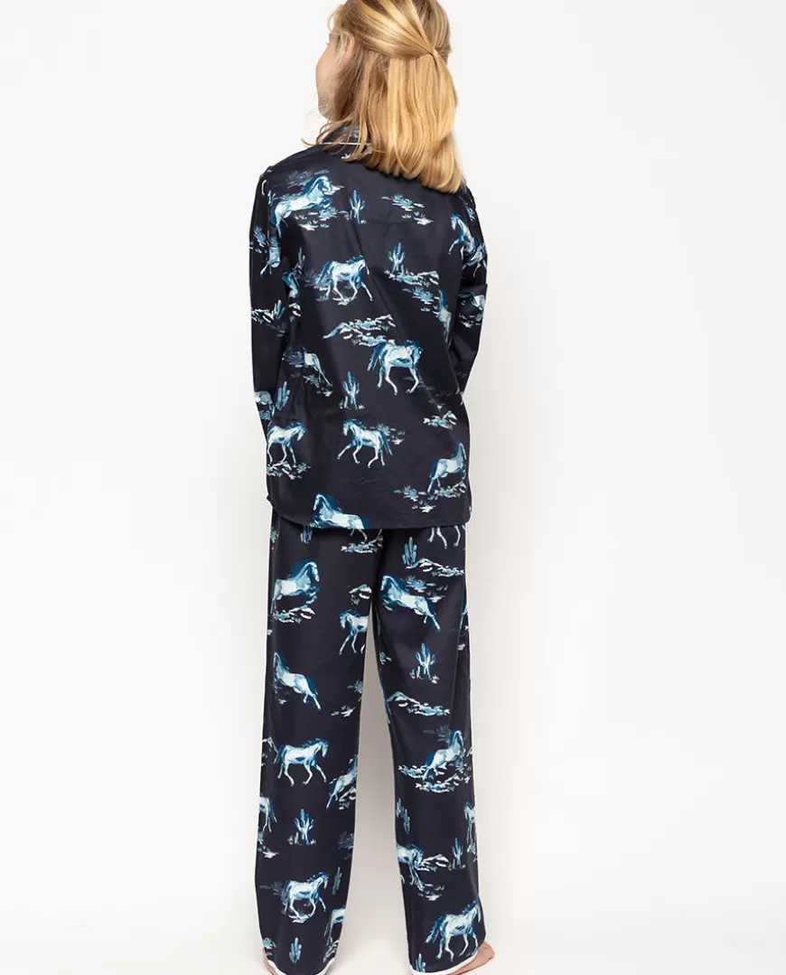 Verity Navy Horse Print Pyjama Set^Cyberjammies New