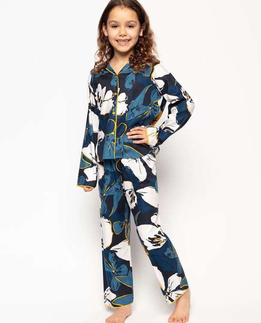 Verity Petrol Blue Floral Print Pyjama Set^Cyberjammies Online