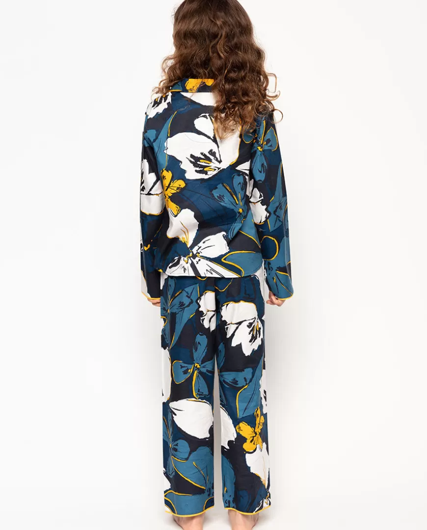 Verity Petrol Blue Floral Print Pyjama Set^Cyberjammies Online