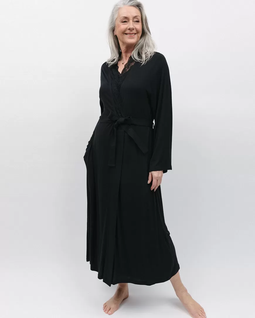 Winnie Black Lace Detail Jersey Long Dressing Gown^Cyberjammies Flash Sale