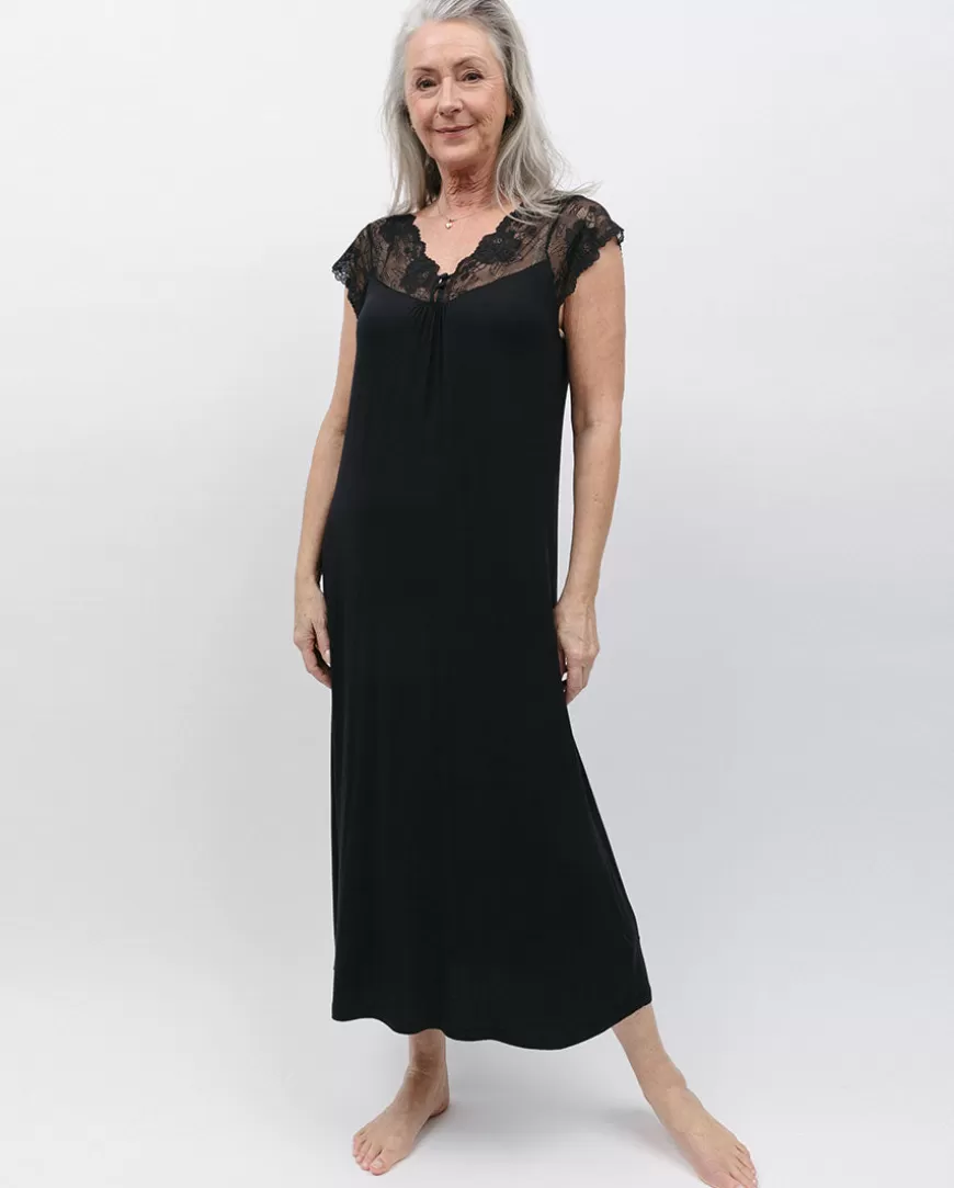 Winnie Black Lace Detail Jersey Long Nightdress^Cyberjammies Discount
