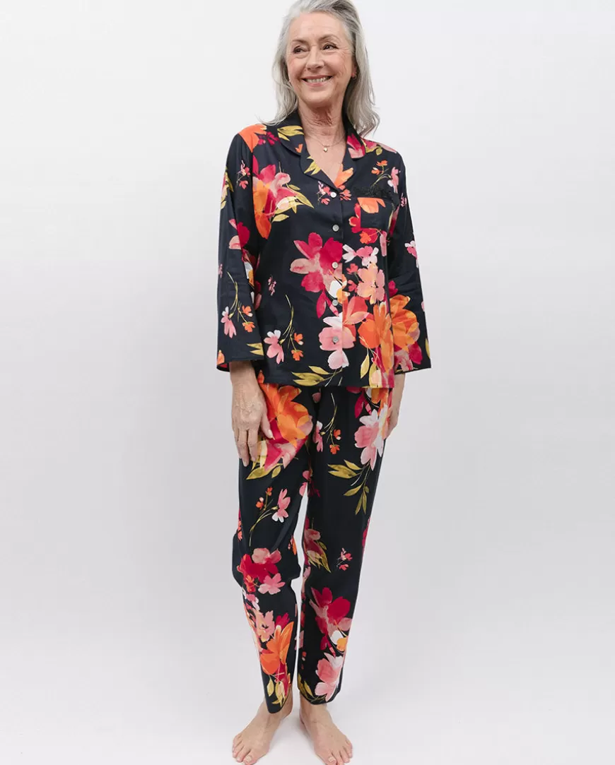 Winnie Lace Detail Black Floral Print Pyjama Set^Cyberjammies Best Sale