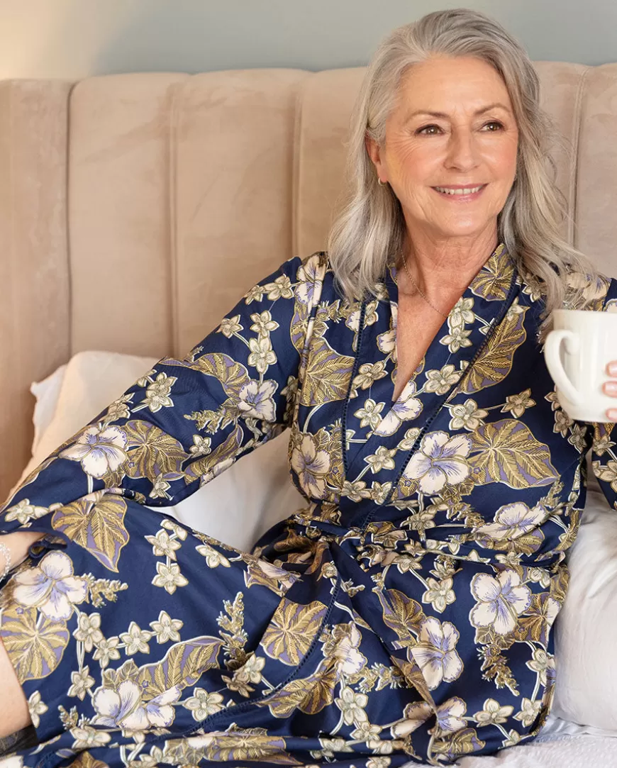 Winnie Lace Trim Floral Print Long Dressing Gown^Cyberjammies Online